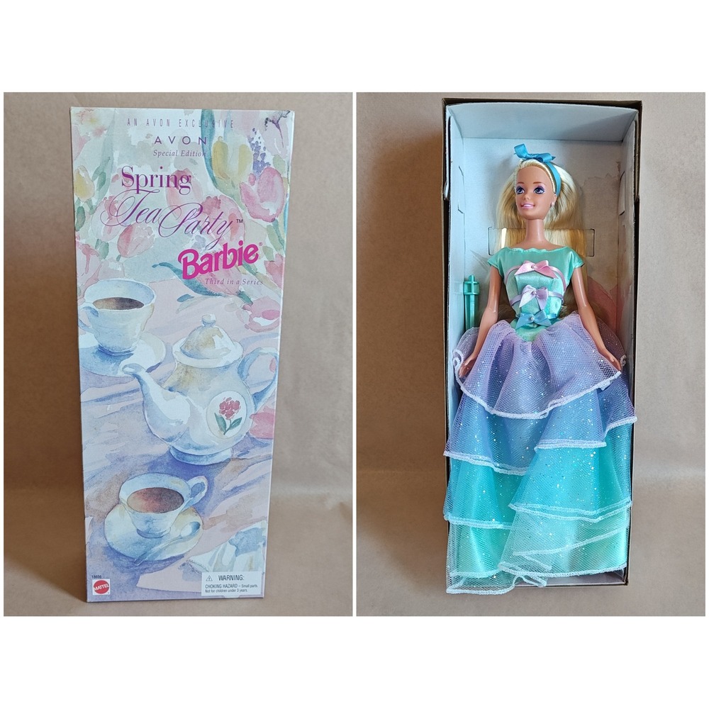 Mattel Spring Tea Party Barbie Avon Special Edition 1997 Kids 11.5in Teal Purple